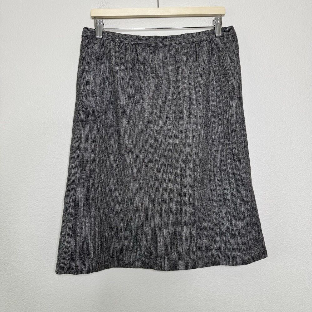 Vintage Pendleton Virgin Wool Skirt 10 Gray Herringbone A Line Midi Pleated